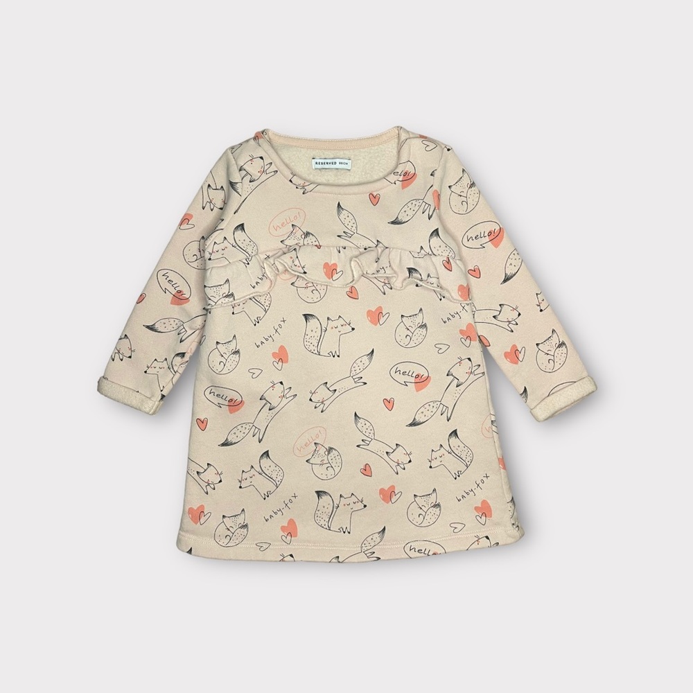 Reserved Brand Blush Pink Fleece Baby Fox Pattern Dress